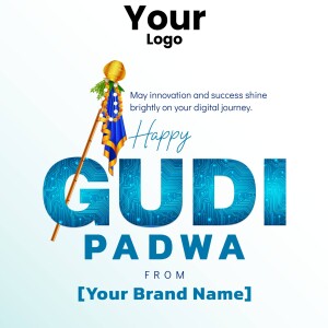 Gudi Padwa digital illustration with a Gudi and tech background