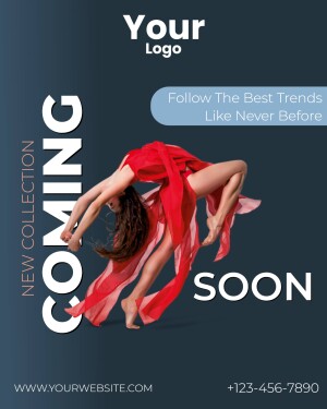 Woman in red dress posing for a fashion collection announcement