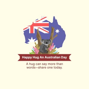 Illustration of a koala in front of an Australian flag shaped like Australia