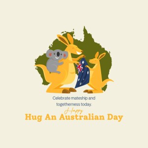 Illustration of a kangaroo and koala with the Australian flag and map