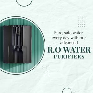 Black RO water purifier against a teal and white background with text promoting safe drinking water.
