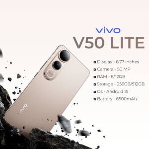 Vivo V50 Lite smartphone in a promotional image