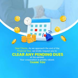 Image depicting a reminder to clear pending dues before the end of the financial year.