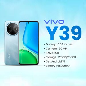 Vivo Y39 smartphone with key specifications displayed