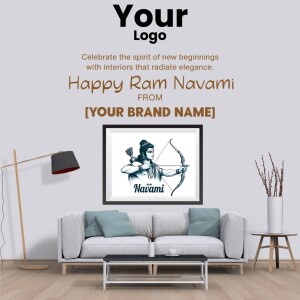Ram Navami greeting with a modern interior design setting