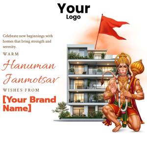 Hanuman Janmotsav wishes with a building and Lord Hanuman image