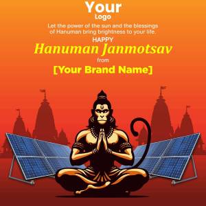 Hanuman Jayanti wish with Hanuman image and temple background