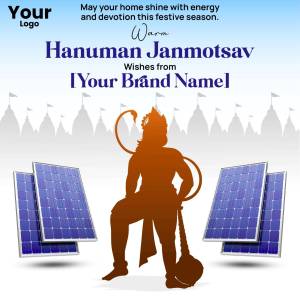 Hanuman Janmotsav festive greeting with Hanuman image and temple background.