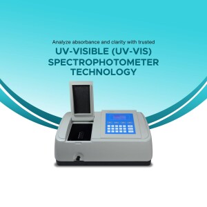 Image of a UV-VIS Spectrophotometer with text highlighting its technology.