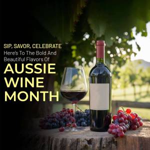 A glass and bottle of red wine with grapes, promoting Aussie Wine Month
