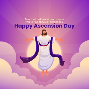 Illustration of Jesus ascending to heaven with a golden halo and rays of light.