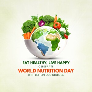 Earth shaped like a bowl filled with fresh vegetables and fruits, promoting World Nutrition Day.