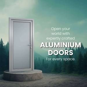 Aluminium door standing on a platform with a forest background