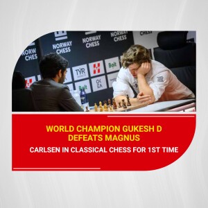 Chess players Gukesh D and Magnus Carlsen during a match