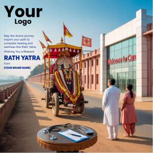 Image of a Rath Yatra procession with a decorated chariot and people in traditional attire.