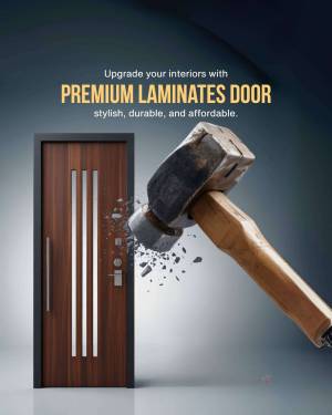 Image of a laminate door being tested for durability with a hammer.