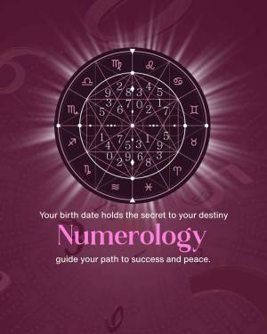 Numerology chart with zodiac symbols and numbers, promoting destiny and success.