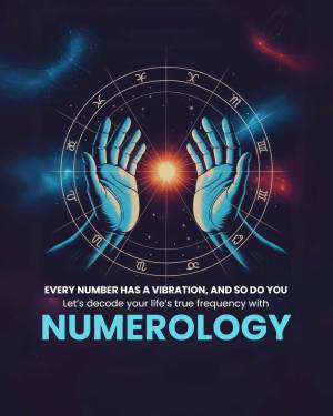 Illustration of two hands holding a glowing orb within a zodiac circle against a cosmic background with text 'Numerology'