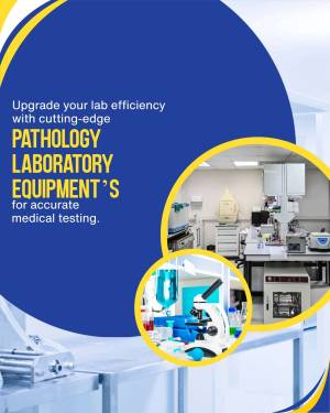 Advertisement for pathology laboratory equipment with images of a lab and microscope.