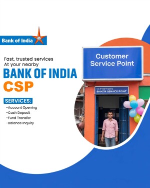 Bank of India Customer Service Point with a representative standing outside