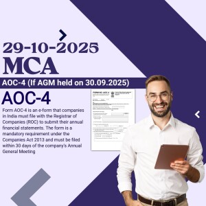 Image depicting a man holding a tablet with information about MCA AOC-4 filing deadline.