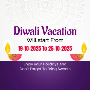Diwali vacation dates announcement with diya lamps