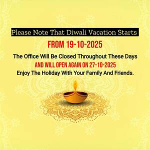 Diwali vacation announcement with dates and a diya lamp