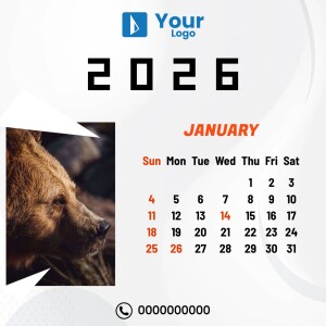2025 January calendar featuring a bear and company logo