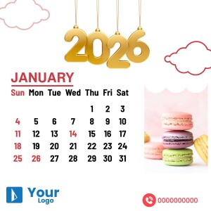 Calendar for January 2025 with macarons and a playful design