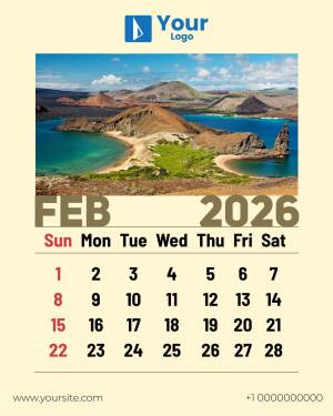 Calendar for February 2025 featuring a beautiful landscape view
