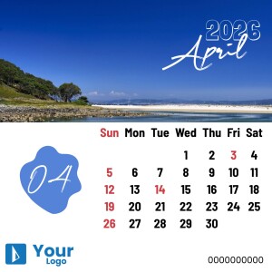 April 2025 calendar with a scenic beach landscape