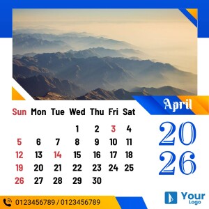 Calendar for April 2025 featuring a scenic mountain landscape