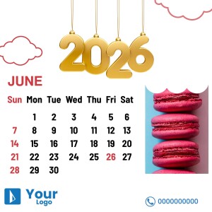 Calendar for June 2025 with a colorful design and macarons