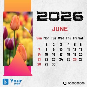 Calendar for June 2025 featuring a tulip flower arrangement