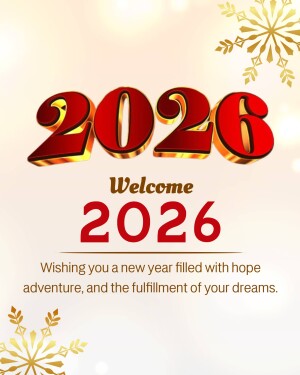 New Year 2024 greeting card with red numbers and snowflakes