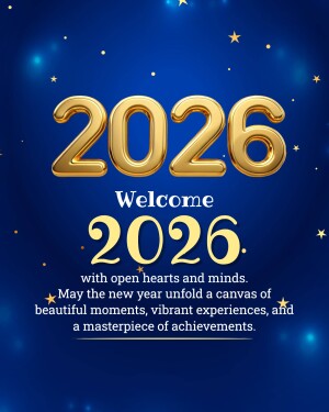 Golden 2024 New Year graphic with ornament and welcome message