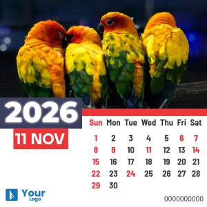 Calendar for November 2025 featuring colorful parrots