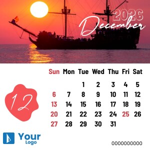 December 2025 calendar featuring a cityscape and a modern design.