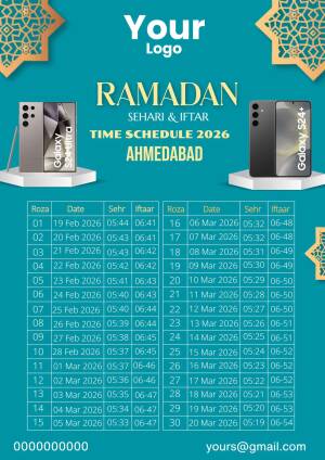 Ramadan 2025 time schedule for Ahmedabad with mobile phone display