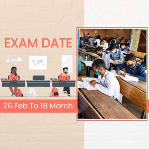 Students taking an exam with date announcement