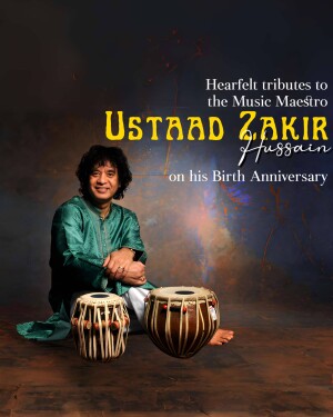 Portrait of Ustad Zakir Hussain with his tablas