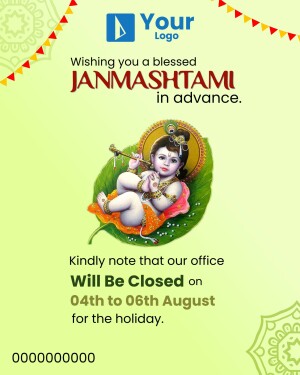 Janmashtami office closure announcement with illustration of baby Krishna