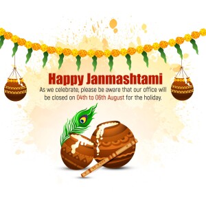 Happy Janmashtami Office Holiday Announcement Marketing Image For WhatsApp