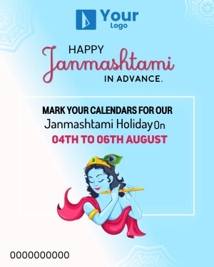 Happy Janmashtami holiday announcement with Lord Krishna illustration