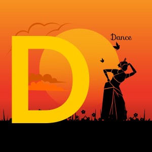 Letter D with a silhouette of a dancer against a sunset background