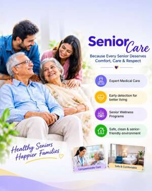 A multi-generational family smiling with senior care services information