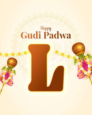 Gudi Padwa festive greeting with a large letter 'L' and traditional decorations