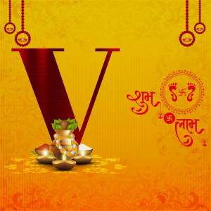 Diwali themed letter V with traditional decorations