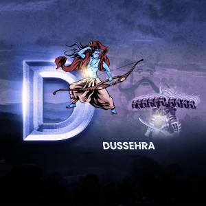 Illustration of Lord Rama with a bow and arrow, celebrating Dussehra