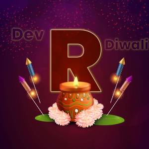 Diwali celebration with the letter R and a lit diya